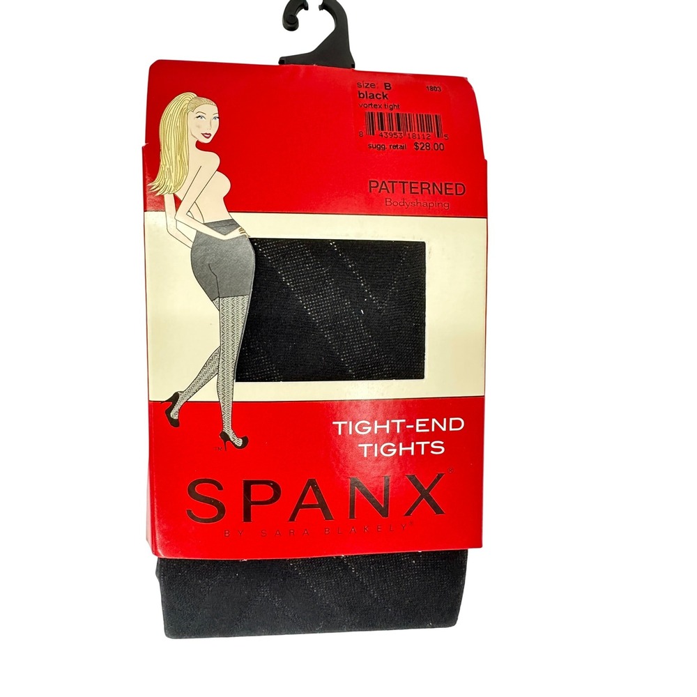 Spanx Tight-End Tights Women Size B Black Vortex Patterned Bodyshaping 1803 - Picture 2 of 5